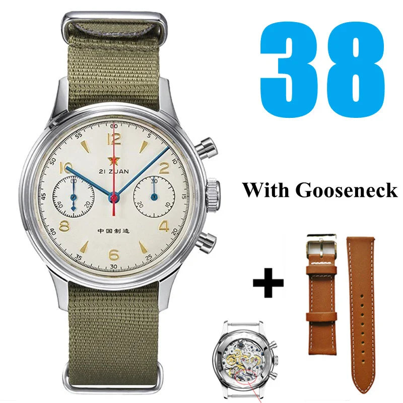 RED STAR 1963 Men's Chronograph Watch - 38mm Pilot Design with Seagull ST1901 Movement & Sapphire Glass