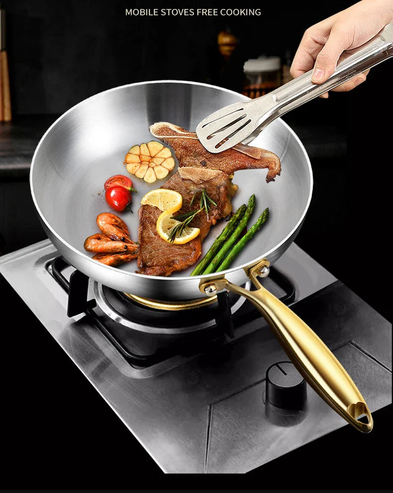 316 Stainless Steel Frying Pan – Uncoated Non-Stick Cooking Pot for Gas & Induction Stoves