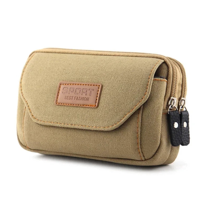 6.5" Men’s Canvas Waist Pack – Soft Pouch Belt Bag for Running, Travel & Camping