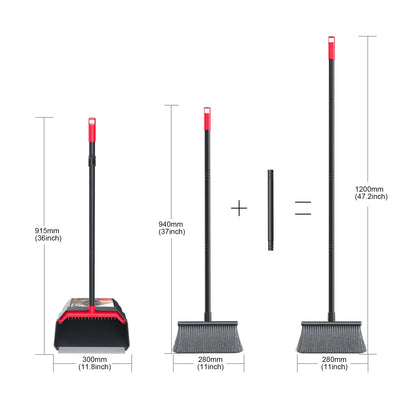 Household Broom and Dustpan Set with Long Handle – Durable 2-in-1 Sweeping Cleaning Tool for Home Floor Cleaning Supplies