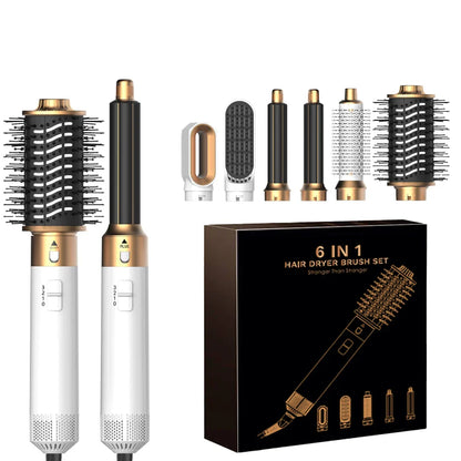 6-in-1 Hair Dryer Brush – Detachable Airflow Comb Curler with Heat Control for Straightening & Smooth Hair Styling