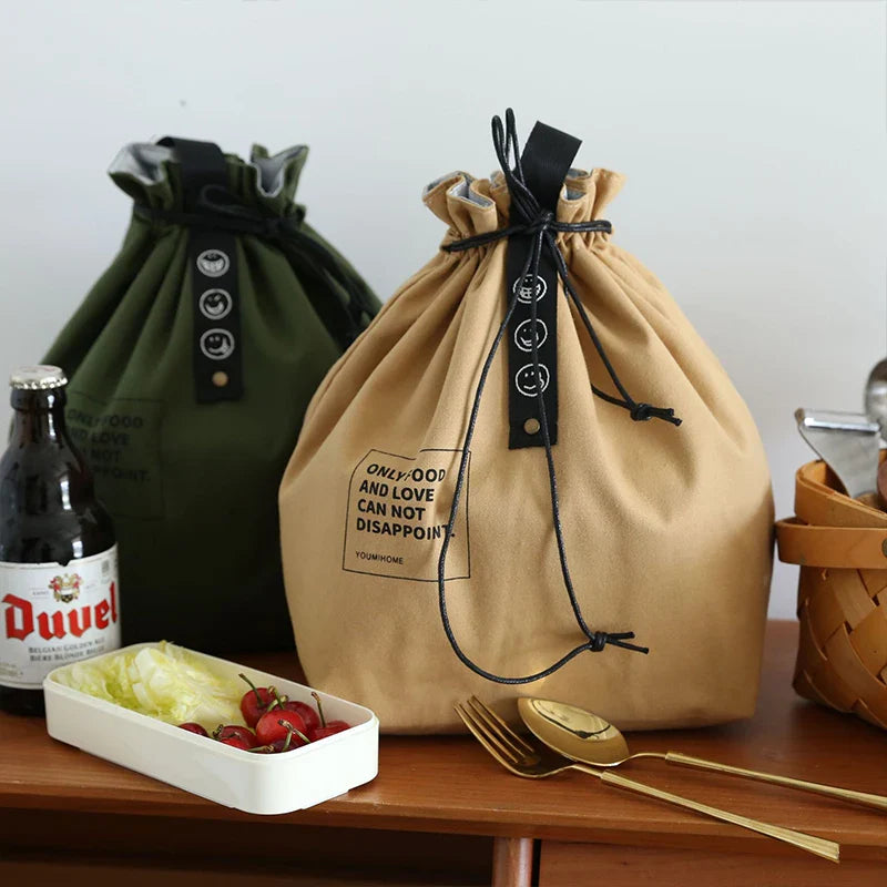 Canvas Lunch Bag – Portable Bento Box Handbag for Outdoor Picnic, School, and Food Storage, Fresh-Keeping Tote Accessory