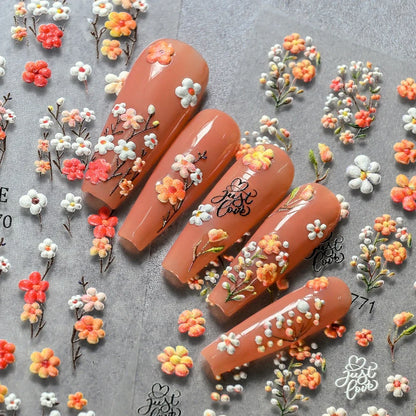 5D Floral Nail Stickers Set - Valentine’s Day Rose & Daisy Embossed Nail Decals for DIY Spring Summer Nail Art Decoration