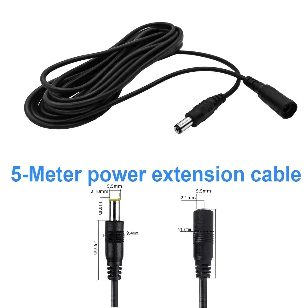 5M/10M DC12V Power Extension Cable - 5.5mm*2.1mm Male to Female Connector for LED Lamps & CCTV Security Cameras