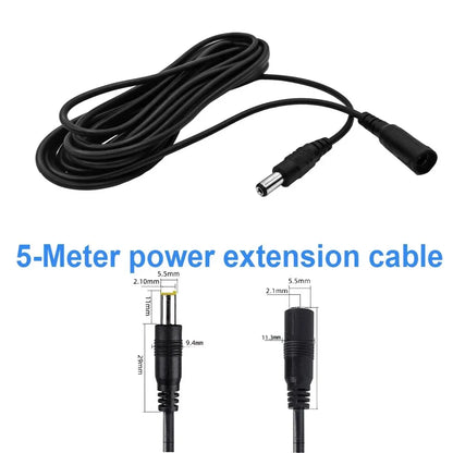 5M/10M DC12V Power Extension Cable - 5.5mm*2.1mm Male to Female Connector for LED Lamps & CCTV Security Cameras