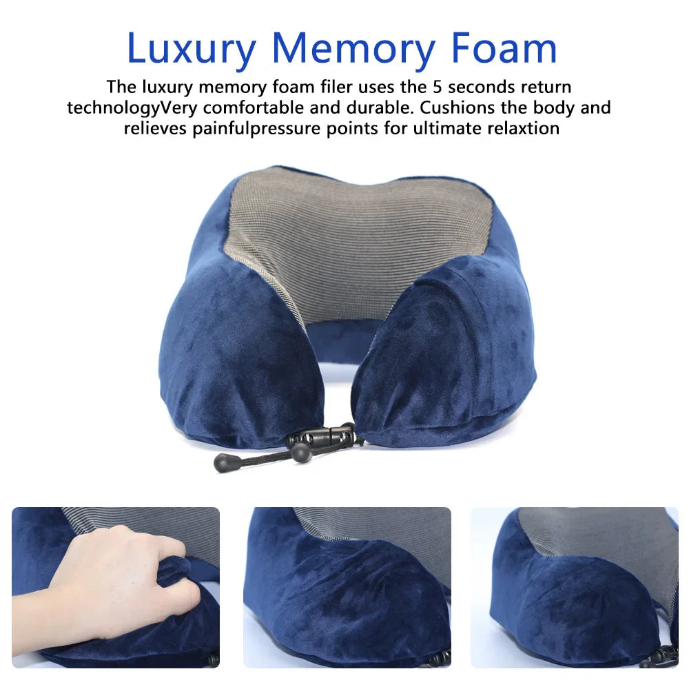 U Shaped Memory Foam Neck Pillow - Soft Travel Pillow with Massage Feature for Comfortable Sleeping, Airplane Pillow, Cervical Healthcare Bedding