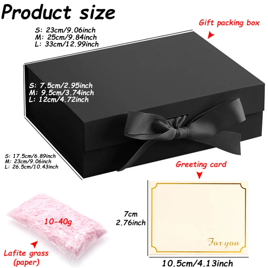 Luxury Magnetic Gift Box with Lid — 3 Sizes, Ribbon & Lafite Grass | Greeting Card & Valentine’s Day Packaging Box