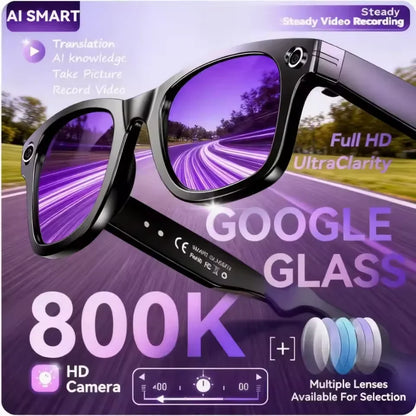 800W AI Smart Camera Glasses – Color-Changing Men’s Smart Sunglasses with Translation, Photo & Video Recording, Waterproof