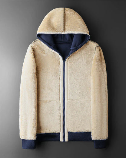 Winter Lambswool Jacket for Men & Women - Thick Warm Fleece Coat with Long Sleeves, Zipper Hoodie, Casual Sports Style, Black