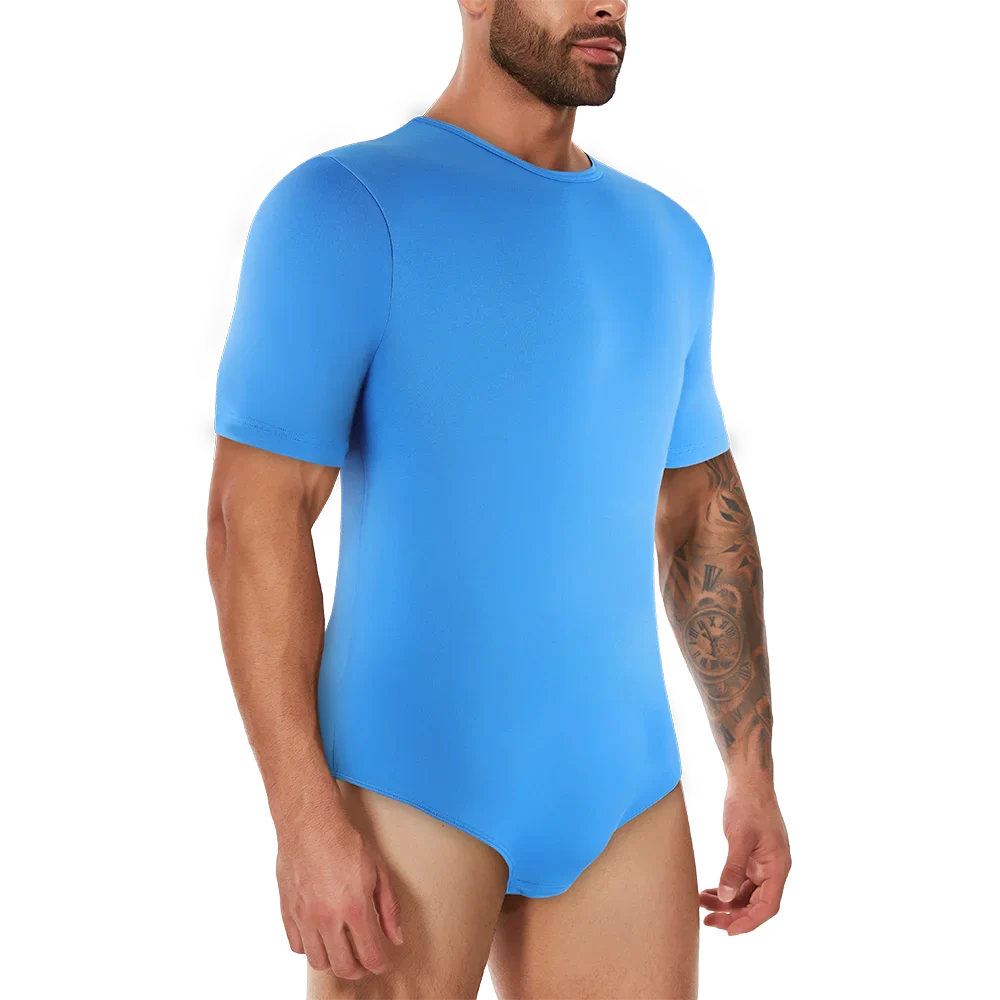 Men’s Short Sleeve Full-Body Shaper Bodysuit – Tummy Control Romper Pajamas, Waist Trainer Slimming Shapewear Undershirt