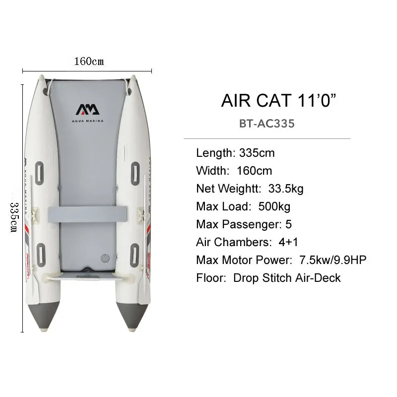 AQUA MARINA AIRCAT Inflatable Boat – Double Tube Catamaran Dinghy Raft with Drop Stitch Floor for Fishing & Water Sports
