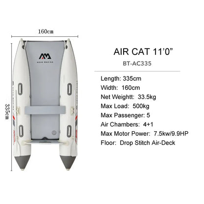 AQUA MARINA AIRCAT Inflatable Boat – Double Tube Catamaran Dinghy Raft with Drop Stitch Floor for Fishing & Water Sports