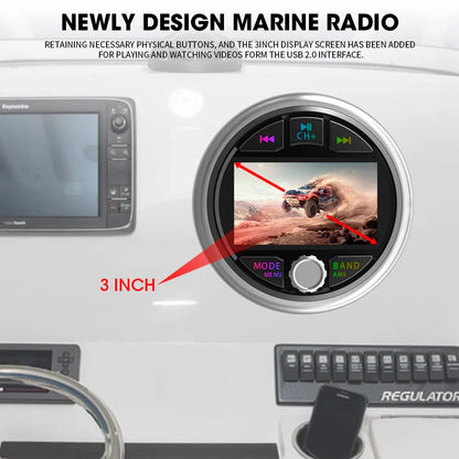 AKAMATE Boat Radio MP5 – Marine Stereo Media Player with AM/FM RDS, Bluetooth, AUX, MP3/MP4 Video Play for ATV, UTV, SPA, RZR