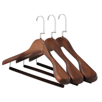 Multifunctional Wooden Coat Hanger — Retro Wide-Shoulder Flocking Rod for Clothes Drying & Closet Organization