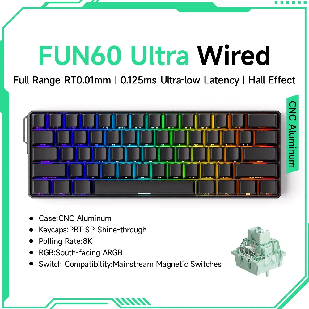 Akko MonsGeek FUN60 60% Mechanical Gaming Keyboard – Magnetic Switch, 8K Rapid Trigger, ARGB HE/TMR Custom Keyboard