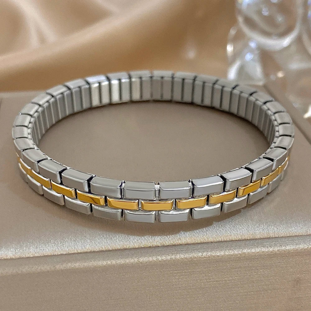Greatera Five-Layer 10mm Beaded Bracelet – Two-Tone Stainless Steel Watch Chain Bangle Jewelry for Men & Women