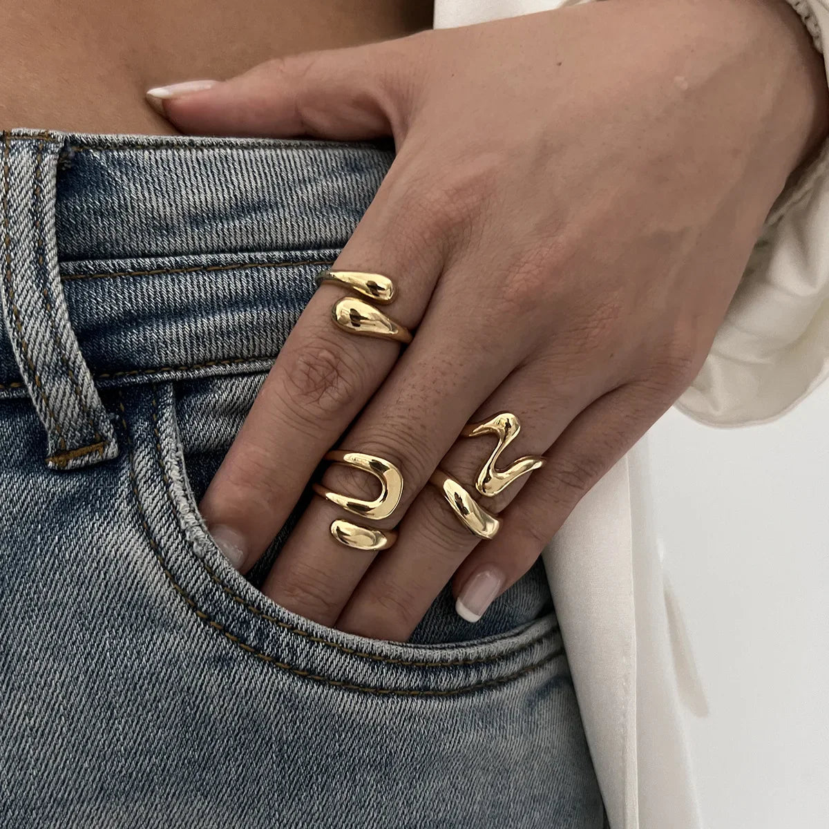 DIEZI Irregular Geometric Knuckle Ring Set — Punk Beach Fashion Gold & Silver (Unisex)