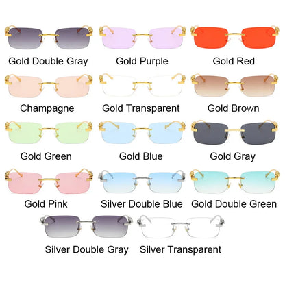 Luxury Rimless Square Sunglasses – Designer Gradient Metal Frame Retro Rectangle UV Protection Shades for Men & Women