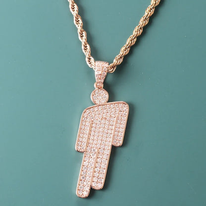 Hip Hop Stainless Steel Round Head Zircon Pendant Necklace for Couples – Skew Head Chaoren Fashion Jewelry Necklace