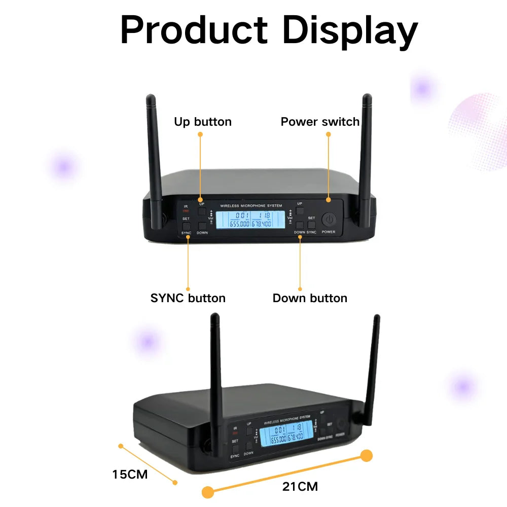 GLXD4 Professional Wireless Microphone – Dual Channel UHF Rechargeable Mic for Stage, Speeches & Live Streaming