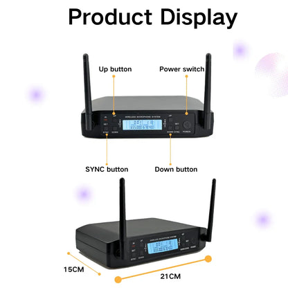 GLXD4 Professional Wireless Microphone – Dual Channel UHF Rechargeable Mic for Stage, Speeches & Live Streaming