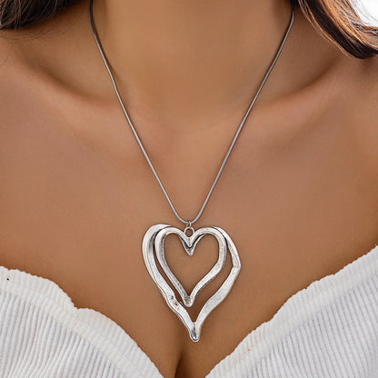 PuRui Punk Double Heart Ring Pendant Choker – Thin Metal Snake Chain Necklace for Women, Party Jewelry Collar