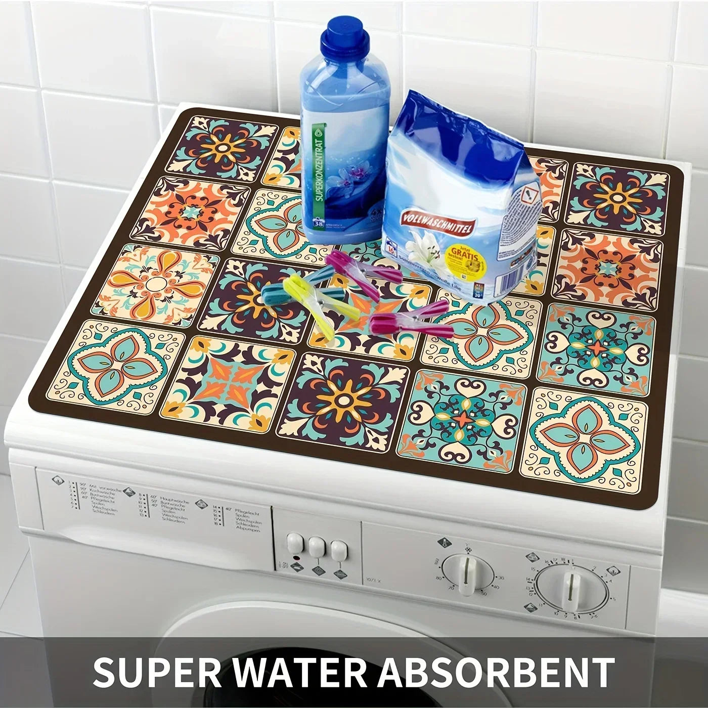 50x60cm Vintage Checkered Washing Machine Dust Cover – Quick-Dry, Absorbent Protective Top Mat for Washer & Dryer