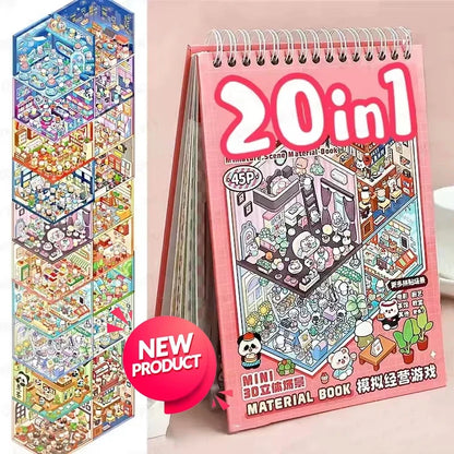 NEW 20Pcs 20-in-1 Cartoon Landscape Sticker Book – DIY 3D Pocket Cabin Scene Stickers for Kids Gift