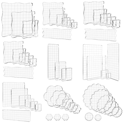 Clear Acrylic Stamp Block Kit - Assorted Grid Line Blocks for Scrapbooking & Card Making