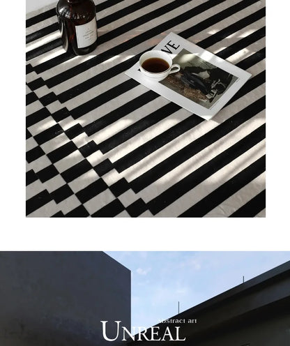 Light Luxury Black & White Plaid Rug — Fluffy Soft Carpet for Bedroom, Living Room, Study, and Home Decor