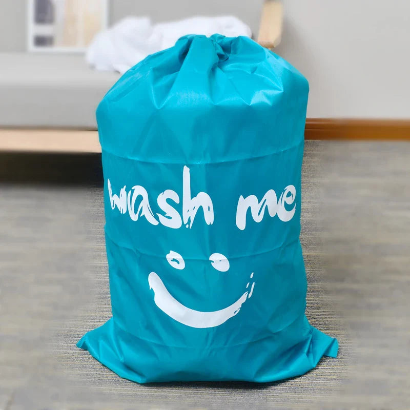 Nylon Foldable Laundry Bag - Travel-Friendly, Machine-Washable Clothes Organizer with Drawstring, Bathroom Storage Accessory