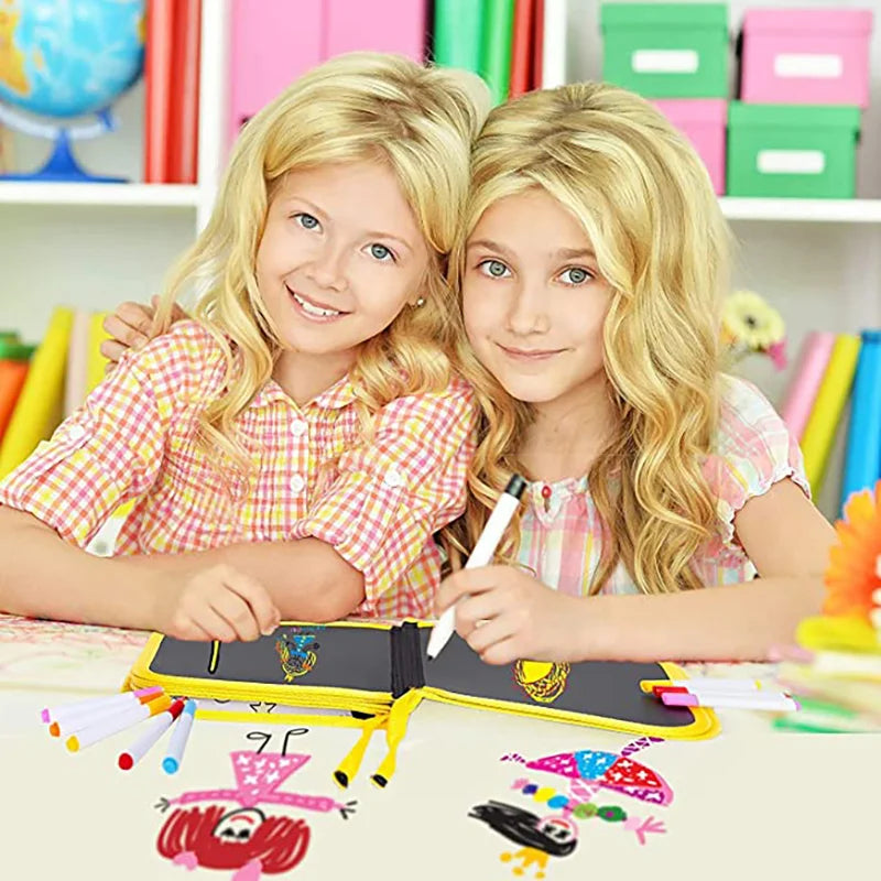 Erasable Doodle Book for Kids – Reusable Drawing Pad with 12 Watercolor Pens, Preschool Painting & Writing Set