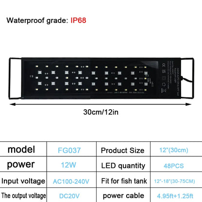 24/7 Full Spectrum LED Aquarium Light – 30-60cm Fish Tank Decoration & Aquatic Plant Growth Lamp, IP68 Waterproof (100V-240V)