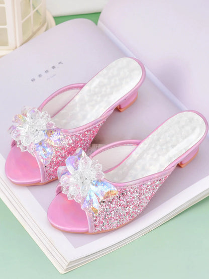 Girls’ Crystal Princess Slippers - High Heel Dress Shoes for Children