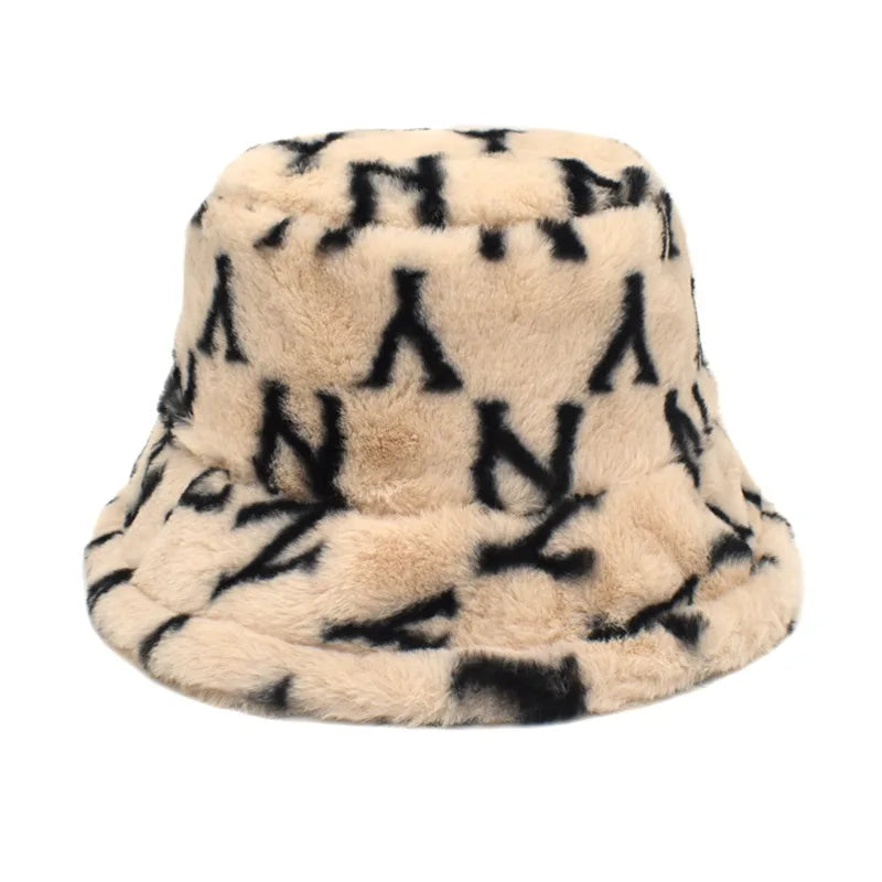 Women’s Winter Bucket Hat – Fashion Leopard Panama, Warm Vintage Faux Fur Fisherman Cap