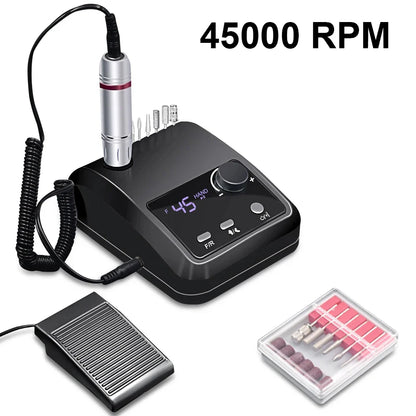 45000 RPM Electric Nail Drill Machine - HD Display, Metal Manicure Pen, Professional Nail Lathe & Sander for Nails