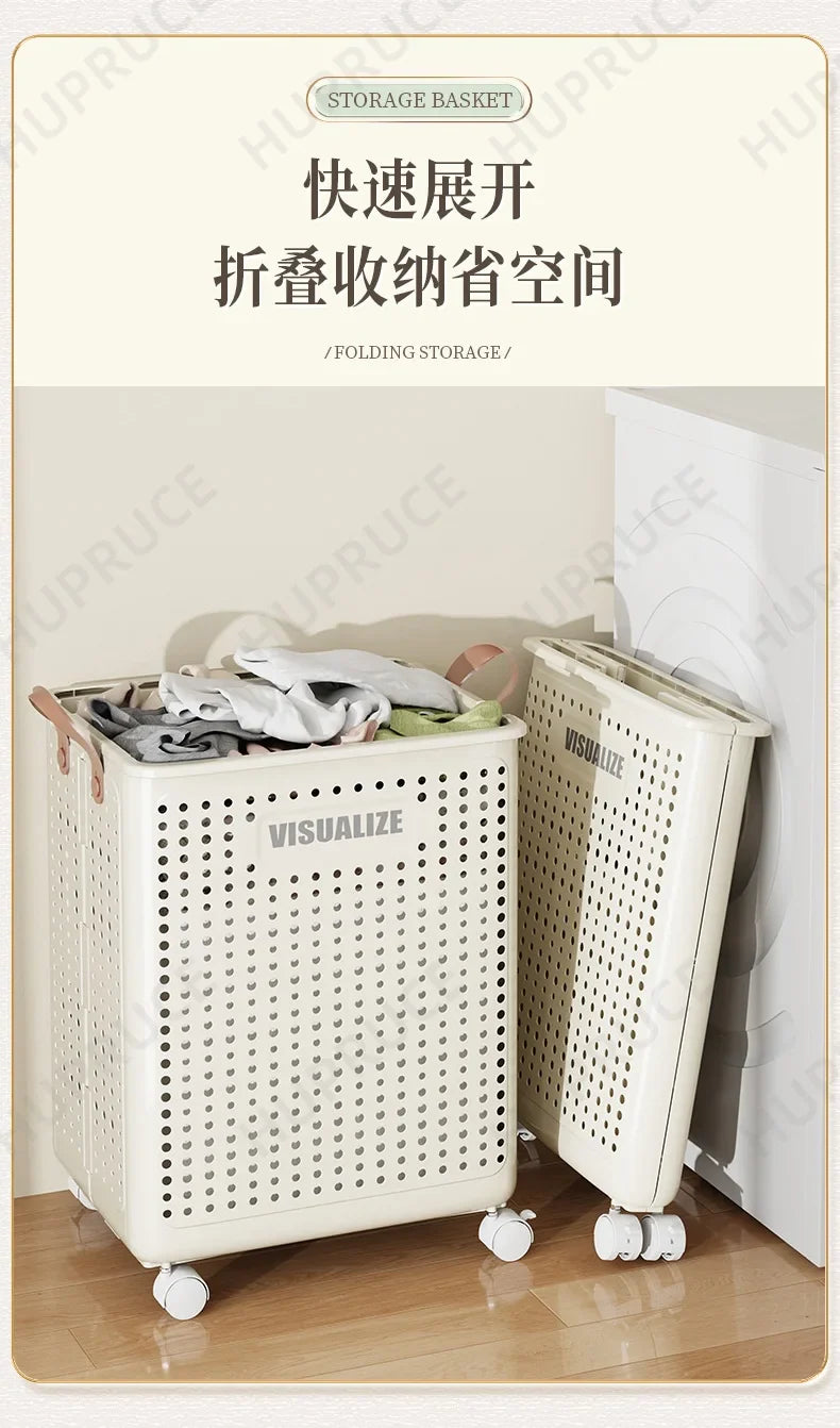 Foldable Laundry Hamper with Wheels — Portable Clothes Basket for Washing & Storage