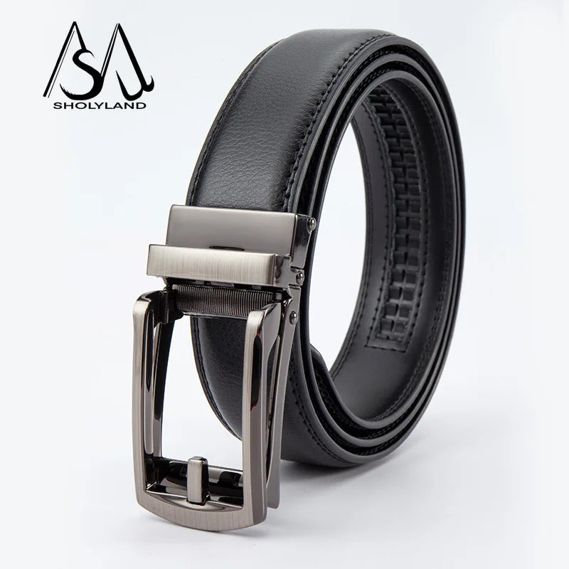 Men’s Classic Leather Belt – Trendy Two-Layer Cowhide with Alloy Automatic Buckle for Business & Casual Wear