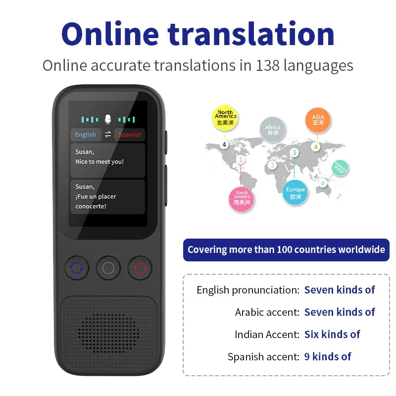 Portable Offline Voice & Photo Language Translator Device – 138 Languages WiFi Translation for Travel & Business Communication