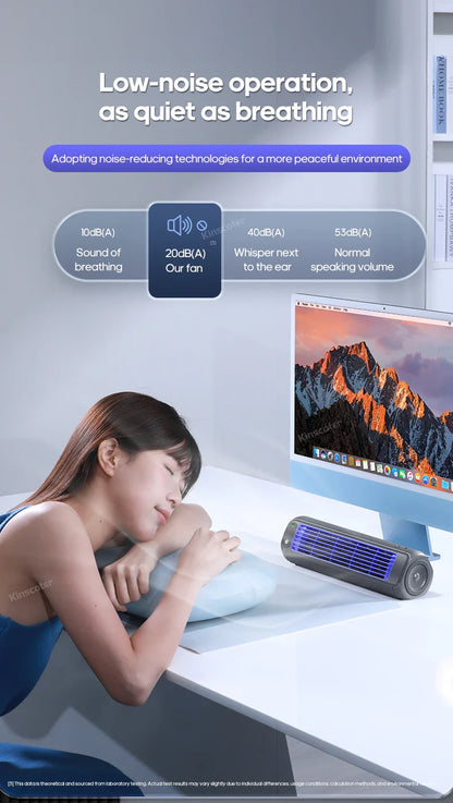 KINSCOTER Portable Air Conditioner Fan – 2000mAh Quiet Desktop Tower Fan, Wall-Mountable Non-Drilling Circulating Fan with 3 Adjustable Speeds