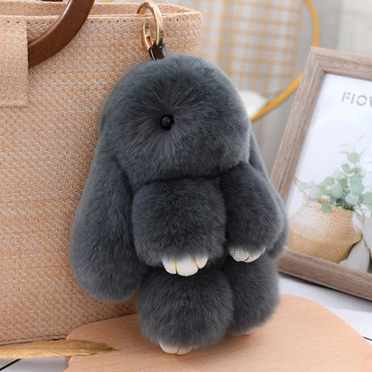 100% Natural Rex Rabbit Fur Keychain – Fluffy Bunny Bag Charm, Doll Toy & Lovely Pendant