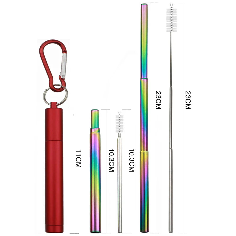 Reusable Telescopic Stainless Steel Straw Set - Collapsible Metal Straw with Cleaning Brush & Carry Case, Portable Drinking Solution