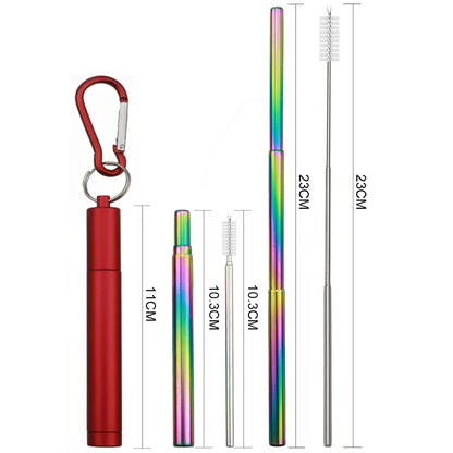 Reusable Telescopic Stainless Steel Straw Set - Collapsible Metal Straw with Cleaning Brush & Carry Case, Portable Drinking Solution