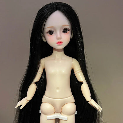 30cm 1/6 BJD Ball Jointed Doll – Starry Gray Eyes with Lolita Fashion Dress, DIY Toy Gift for Girls