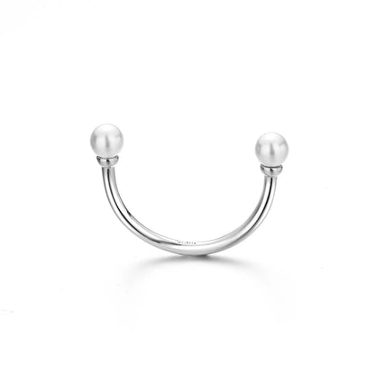 VENTFILLE 925 Sterling Silver Pearl Smile Ring — Adjustable Stackable Fashion Jewelry for Women