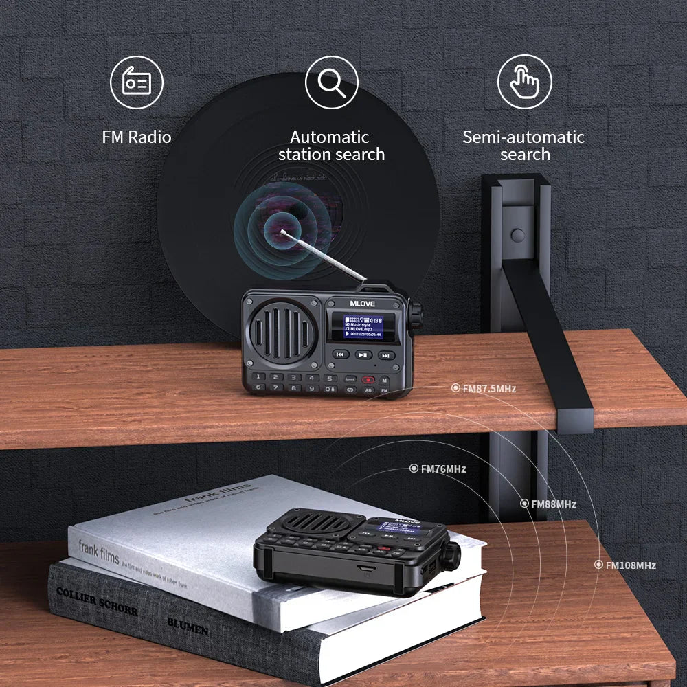 MLOVE BV800 Super-Portable Bluetooth Speaker - FM Radio, LCD Screen, Antenna, AUX Input, USB Disk, TF Card, MP3 Player