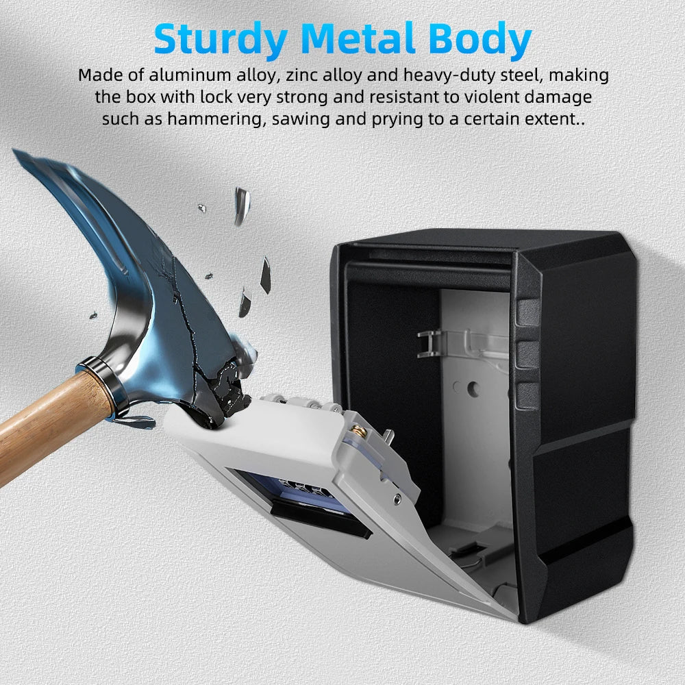 Camluxy Wall-Mounted Key Lock Box – Weatherproof 4-Digit Password Safe for Indoor & Outdoor Anti-Theft Key Storage