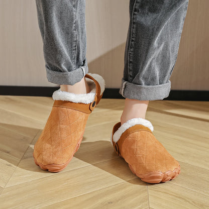 Chamois Leather Indoor Flip Flops – Warm Cotton Bedroom Slippers for Men & Women, Wide Toe Home Footwear