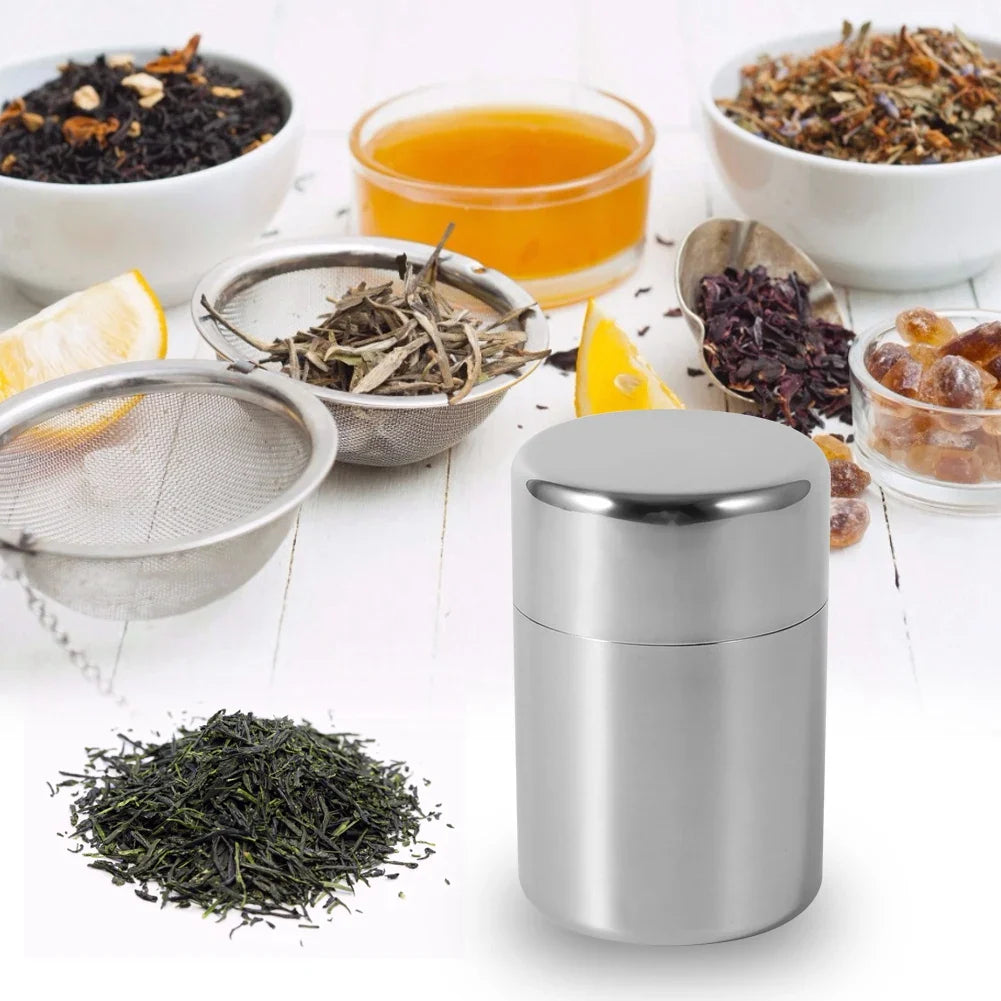 Stainless Steel Tea Leaf Canisters — Kitchen Storage Containers for Tea, Coffee & Sugar