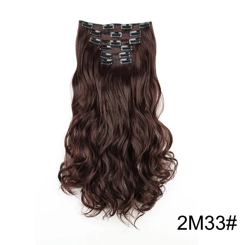 24-Inch 16 Clips-in Hair Extensions – Long Straight Synthetic Blonde & Black Hairpieces, Heat Resistant for Daily Use